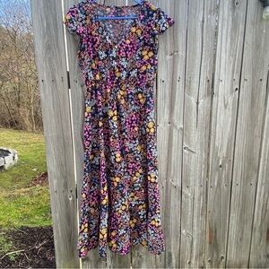 Chic Floral Maxi Dress - Pink, Yellow, Blue